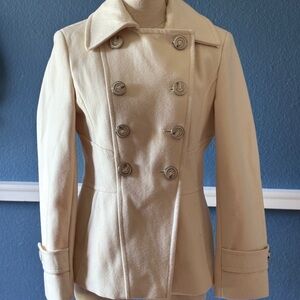 Kenneth Cole Women’s Double Breasted Wool Blend Pea Coat Cream - Size 6